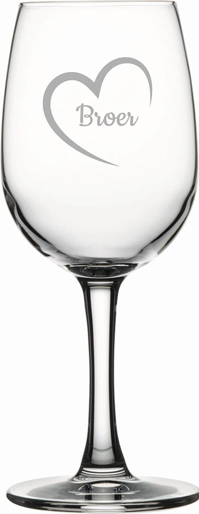Gegraveerde witte wijnglas 26cl Broer met hartje