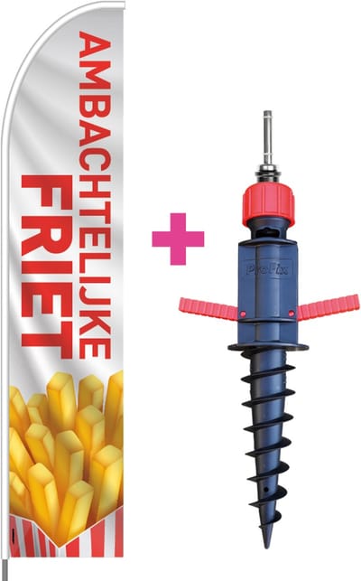 Beachflag - Ambachtelijke Friet - Vlag + Grondboor + Rotator + Hengelsysteem + Draagtas - Actievlag.nl