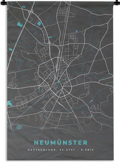 Wandkleed - Wanddoek - Neumünster – Stadskaart – Blauw – Plattegrond – Stadskaart – Kaart - Duitsland - 120x180 cm - Wandtapijt