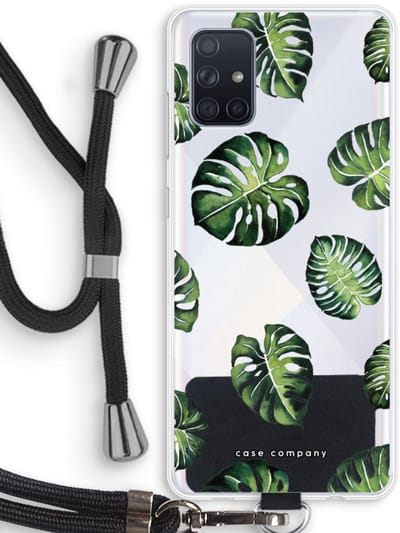 Case Company® - Hoesje met koord geschikt voor Samsung Galaxy A71 hoesje met Koord - Tropische bladeren - Telefoonhoesje met Zwart Koord - Bescherming aan alle Kanten en Over de Schermrand