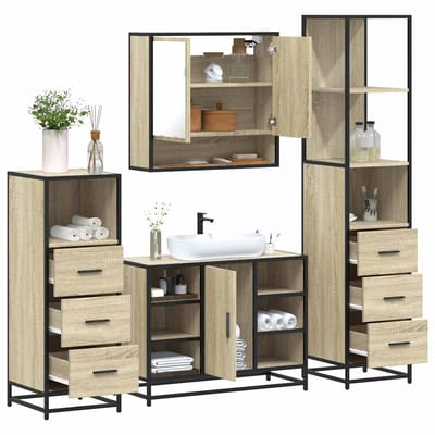 vidaXL - 4-delige - Badkamermeubelset - bewerkt - hout - sonoma - eikenkleurig