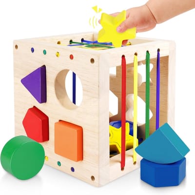 Vormsorteringskubus van Hout, Educatief Speelgoed met 8 Kleurrijke Vormen, Montessori Speelgoed voor Ontwikkeling van Kinderen vanaf 1 Jaar, Creatief en Leerzaam Spel voor Jongens en Meisjes