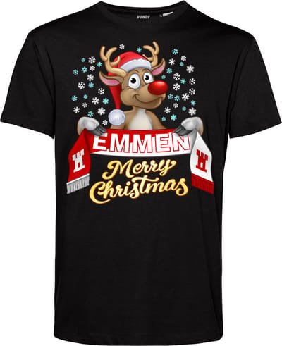 T-shirt Emmen | Foute Kersttrui Dames Heren | Kerstcadeau | FC Emmen supporter | Zwart | maat XS