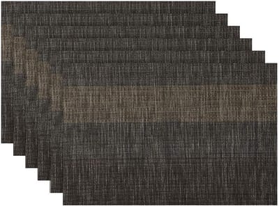 Candala placemats, 6-delige set, afwasbaar plaatsset, afwasbare PVC, antislip, anti-grip, hittebestendig plaatsdek voor thuis, restaurant, 30 x 45 cm (zwart goud)