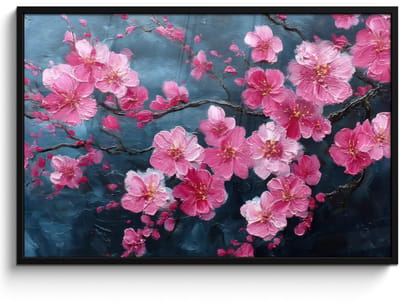 Poster in lijst - Fotolijst 120x80 cm - Posters - Bloem - Bloesems - Roze - Abstract - Posterlijst zwart - Decoratie - Wanddecoratie woonkamer - Muurdecoratie slaapkamer