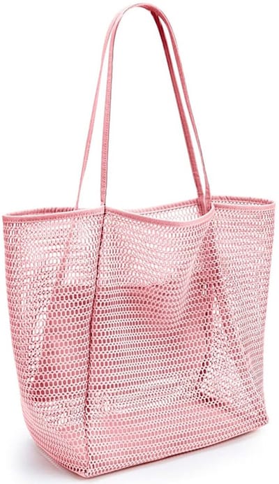 longziming - Strandtas Mesh Lichtgewicht - Grote Ademende Strand- En Sporttas - Opvouwbare Canvas Strandtas Voor Vakantie En Zwembad - Duurzaam Nylon En Canvas - Ideaal Voor Reis En Sport - Zomerreizen - 1 Stuk - roze