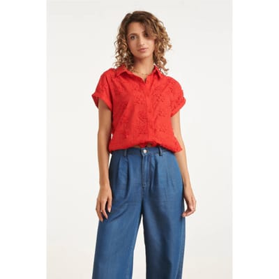 Smashed Lemon Blouse met bloemen borduursel en korte mouwen |