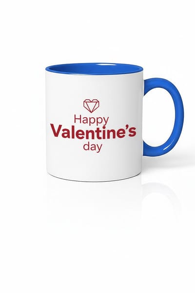 Valentijnsdag Mok Happy Valentine's Day | Blauwe Binnenkant & Oor | Romantisch Cadeau