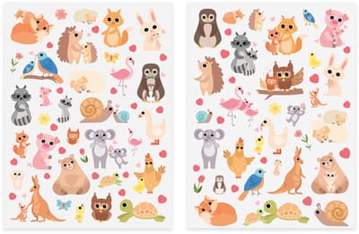 Stickers - Babydieren Cartoonstyle - 2 Vellen - Scrapbook Hobby DIY Stickervel - 0,5-5cm - 101 Stuks