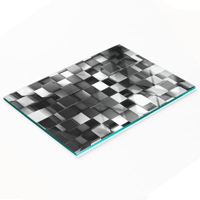 Keukenplank van gehard glas met abstracte kubusafbeeldingen, 80x52 cm