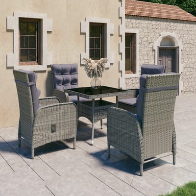 vidaXL - 5-delige - Tuinset - poly - rattan - en - glas - grijs