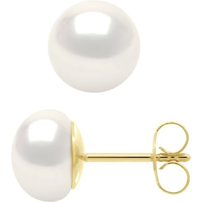 Oorbellen - Geel Goud 750 (18 Karaat Echte Gecultiveerde Zoetwaterparels Knop 8-9 mm)