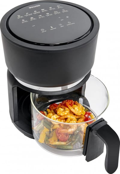4SWISS ABB-G24 Pure Glass - Airfryer - Heteluchtfriteuse - 1200W - 3L - Touchscreen - Glazen bak - Zwart