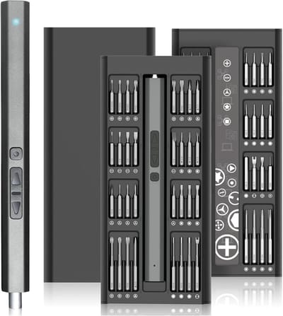 66-in-1 mini elektrische schroevendraaierset, oplaadbare elektrische schroevendraaier met 2 koppelinstellingen en intrekbare magnetische behuizing - Precisieschroevendraaierset voor elektronicareparatie, laptop, telefoon en horloge