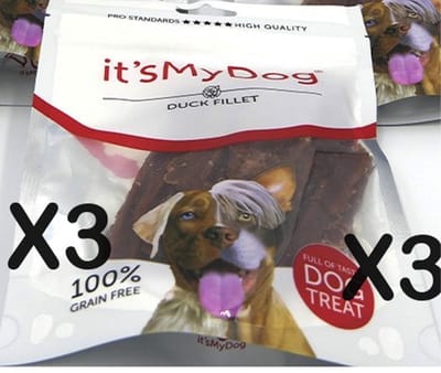 ** 3 X ** It's my dog - Duck filet 85 gr - 100% granenvrij - dogsnack - 3x85 gr = 255 gr lekkers voor uw vriend
