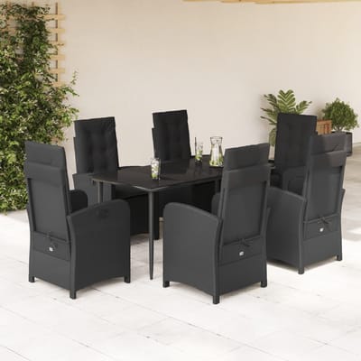 vidaXL - 7-delige - Tuinset - met - kussens - poly - rattan - zwart