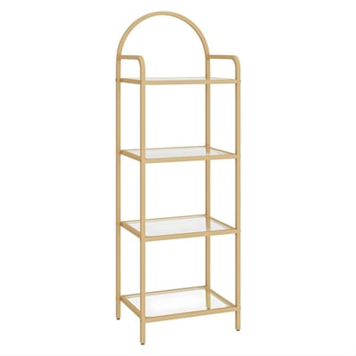 Boekenkast – Voor Slaapkamer, Badkamer & Thuiskantoor – Smalle Kast met 4 Gehard Glazen Planken en Stalen Frame – Goud