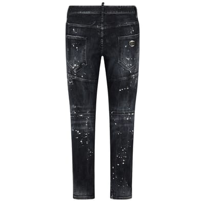 Dsquared2 Tidy Biker Jean Paint Splash versterkte gescheurde zwarte jeans