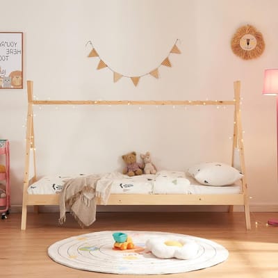 Kinderbed Tipi - Huisbed - Dromen en Spelen - Hoge Versie - 90x200 cm - Naturel Wit