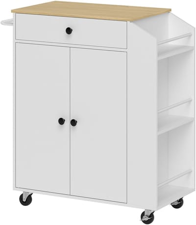 Keukentrolley - Met Werkblad - Met Lade en Kast - Opbergwagen - MDF - Wit