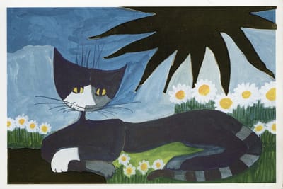 Rosina Wachtmeister - Vintage dubbele kaarten - Kat in de zon - Set van vijf dubbele kaarten met eco-katoen enveloppen