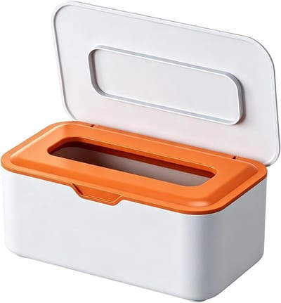 Doekjesdispenser Navulbaar - Doos met Deksel - Hygiënisch Opbergen - Vochtwerende Ring - 20x12.5x9 cm - Oranje