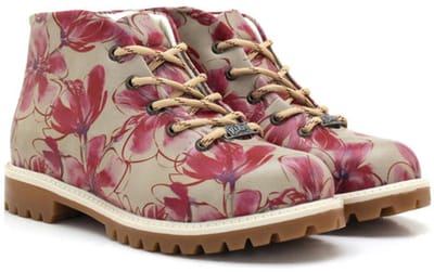 Goby Dames Veterboots – Roze Bloemenprint – Handgemaakt Vegan Leer – Comfortabele Damesboots – Maat 40