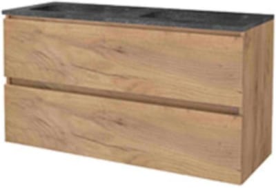 Basic-Line Start 46 Badkamermeubelset - 120 x 46 cm - Greeploos - 2 Lades - Hardstenen Wastafel - Zonder Kraangat - Whisky Oak