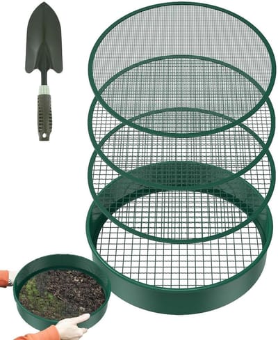 Tuinzeef Metaal - Compostzeef Grond - Bodem Verbeteren - Verwisselbare Schakels - 30 cm Diameter - Donkergroen