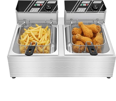 Commerciële Elektrische Friteuse 220V 6L Roestvrij Staal 2 Tanks Frituurmachine Met Temperatuurregeling 60-200℃