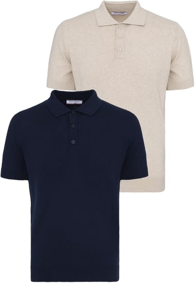 Felix Hardy Polo Shirt Korte Mouwen 100% Katoen - 2 Pack Heren Beige-Navy - M