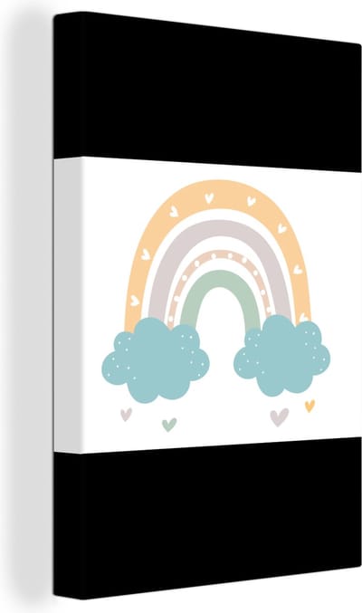 Canvas kinderen - Canvas schilderij kinderen - Regenboog - Hartje - Stippen - Design - Kinderen - Decoratie voor kinderkamers - Slaapkamer decoratie - 160x120 cm