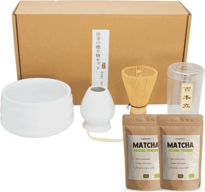Cupplement Matcha Set Wit Starterkit 5-delig met 2x Matcha Poeder - Matcha Klopper, Garde, Whisk - matcha kom - matcha set met poeder - Matcha whisk - matcha bowl - matcha garde - matcha thee set - japanse thee set
