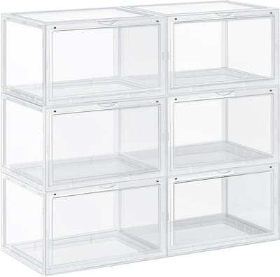 SONGMICS - Schoenenkast - Schoenendoos - Stapelbare - Set van 6 - Met Deur - Kunststof Opbergboxen