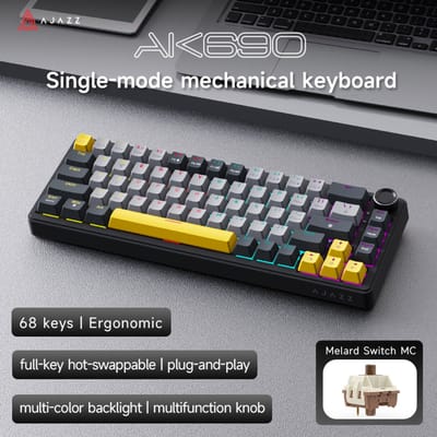 AJAZZ AK690 Bedraad kantoor- en gamingmechanisch toetsenbord 4000mAh 68 toetsen ergonomisch ontwerp Volledig hot-swappable en plug-and-play met multi-kleuren achtergrondverlichting