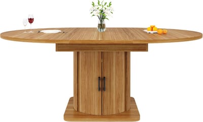 Bruin MDF Uitschuifbare Eettafel Rond Naar Ovaal 118-158cm Met Opslag Voor Eetkamer Woonkamer Kantoor