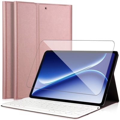 Hoes met Toetsenbord geschikt voor OnePlus Pad Go 2 / Oppo Pad 5 (12.1 inch) – Keyboard Book Case – Bluetooth – Roségoud – Met Screenprotector Glas