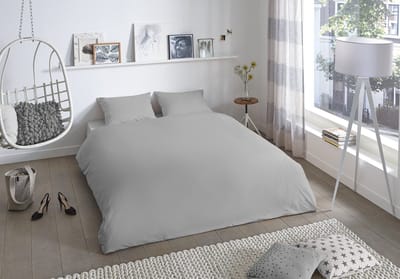 Good Morning dekbedovertrek effen kleur - Lits jumeaux 240x200/220 cm - Lichtgrijs - 100% Katoen renforc�