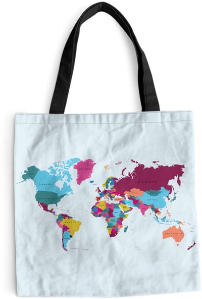 MuchoWow® Schoudertas - Strandtas - Big Shopper - Boodschappentas - Wereldkaart - Trendy - Kleurrijk - 40x40 cm - Katoenen tas