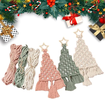 Kerst Macramé DIY Kit met 3 Stukken voor Hangende Ornamenten en Decoraties, Creatieve Handwerkset voor Feestdagen