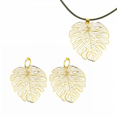 2-Delige set ketting klem oorbellen Goudkleurige boomblad - Charme Bijoux