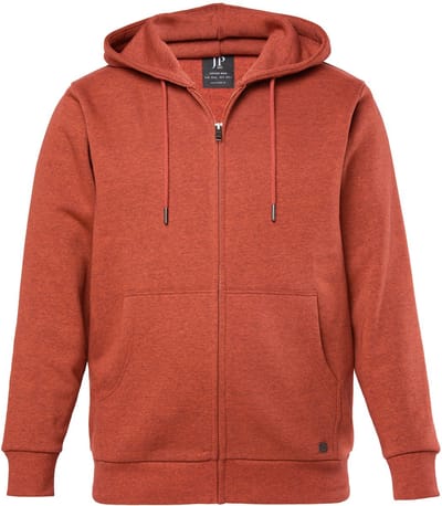 JP 1880 - Heren - Hoodie-jack sweatstof jack met capuchon rits kangoeroezak - Baksteenbruin - Maat 3XL