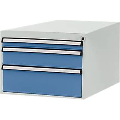 Manuflex onderbouw met schuifladen, voor D 800 mm, lichtgrijs/briljantblauw