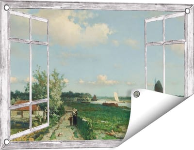 Gards Tuinposter Doorkijk De Trekvliet bij Rijswijk - Jan Hendrik Weissenbruch - 60x40 cm - Tuindoek - Tuindecoratie - Wanddecoratie buiten - Tuinschilderij