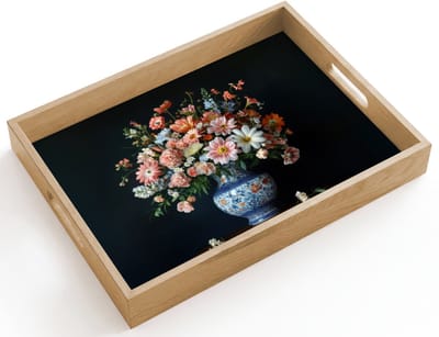 Dienblad hout 40x30 cm - Schootdienblad - Hout - Vaas - Kleuren - Bloemen - Borrelplank rechthoek - Plateau dienbladen