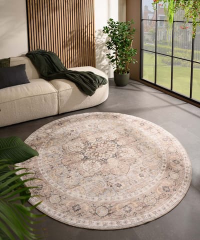 Rond vintage buitenkleed - Valenca Fino lichtgrijs/beige 160