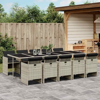 vidaXL - 11-delige - Tuinset - met - kussens - poly - rattan - lichtgrijs