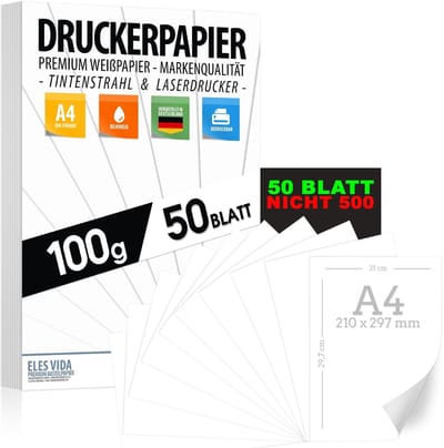 Dailygoods- Printerpapier A4 100 gram - Premium Papier - Kopieerpapier - Universieel Bedrukbaar - 50 Vellen - Exacte Afmetingen