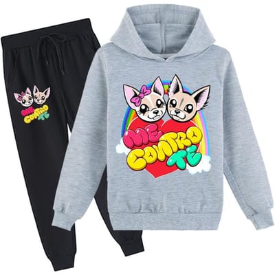Mode Kinderen Sportkleding Me Contro Te Leuke Bedrukte Hoodies en Broeken Set Hooded Sweatshirt Pakken Trainingspak Geschikt voor Jongens en Meisjes 150 grijs