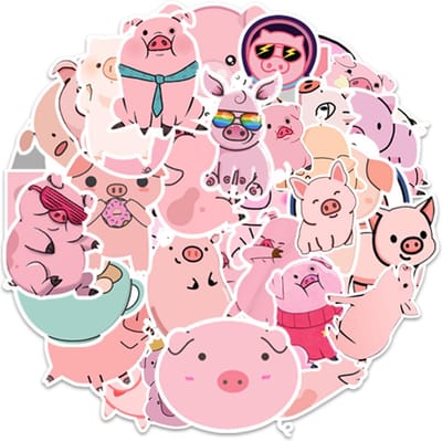 Winkrs | Varkens Stickers - Dieren Stickers - Schattige Stickers - 50 stuks voor laptop, muur, journal, etc. - Stickers voor kinderen